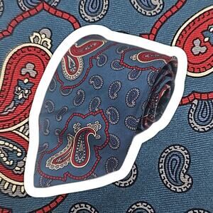 YSL Yves Saint Laurent Mens Tie Blue Red White Paisley Silk 57.8" USA Vintage